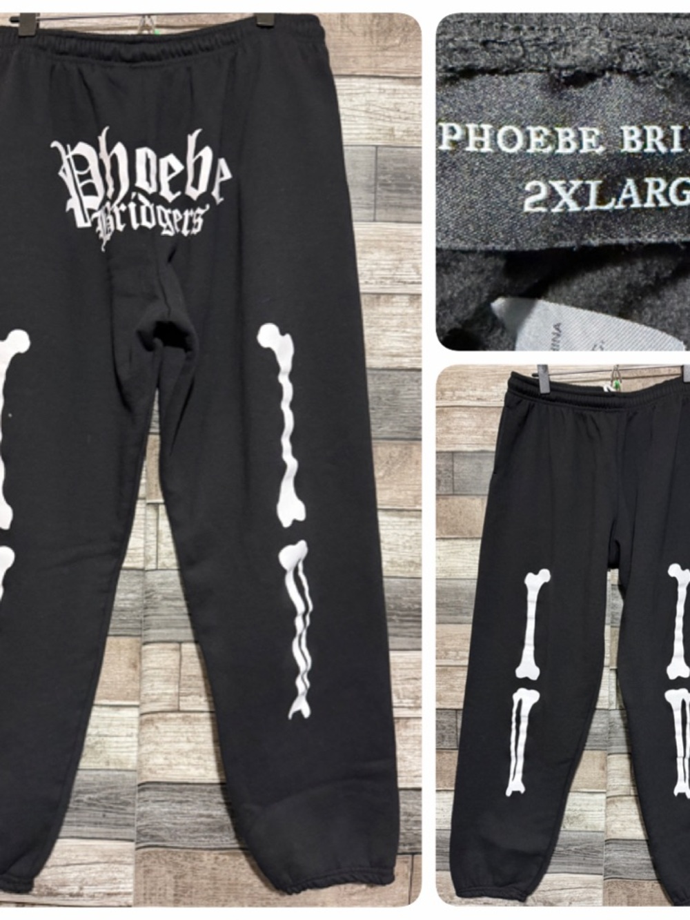 Phoebe Bridgers Skeleton Sweatpants Size 2XL Black White Fleece (Inseam 30)